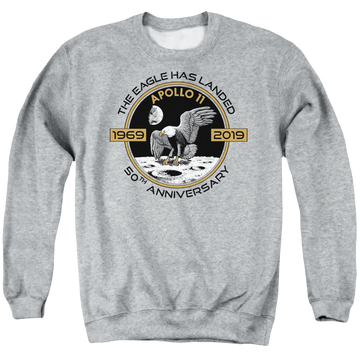 Athletic heather men's crewneck sweatshirt with NASA Apollo Circle 50Th graphic