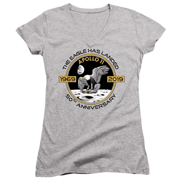 Athletic heather juniors v-neck t-shirt with NASA Apollo Circle 50Th graphic