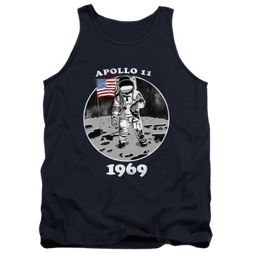 Navy men's tank with NASA Not Fake graphic