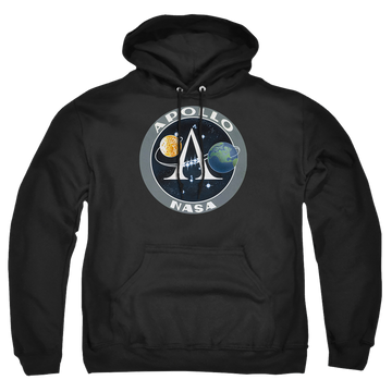 Black pullover hoodie with NASA Apollo Mission Patch graphic