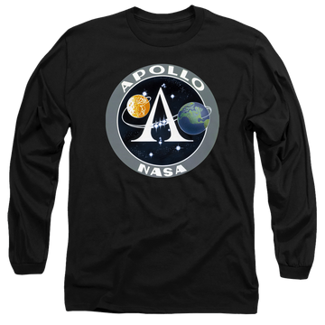 Black men's long sleeve t-shirt with NASA Apollo Mission Patch graphic