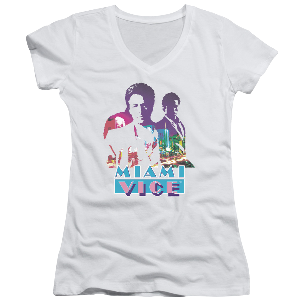 Miami Vice Crockett And Tubbs Juniors V-Neck T-Shirt Juniors V-Neck T-Shirt Miami Vice