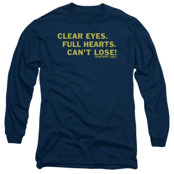 Navy men's long sleeve t-shirt with Friday Night Lights Clear Eyes graphic