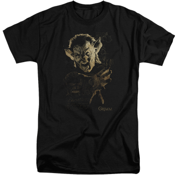 Black men's tall fit t-shirt with Grimm Murcielago graphic
