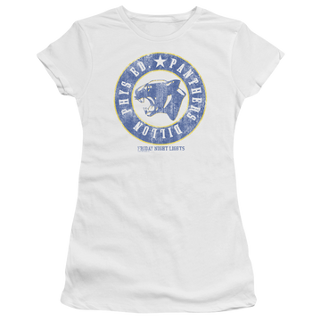 White juniors t-shirt with Friday Night Lights Phys Ed graphic