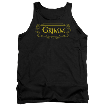 Black men's tank with Grimm Plaque Logo graphic