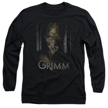 Black men's long sleeve t-shirt with Grimm Chompers graphic