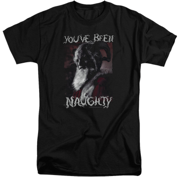 Black men's tall fit t-shirt with Grimm Merry Krampus graphic