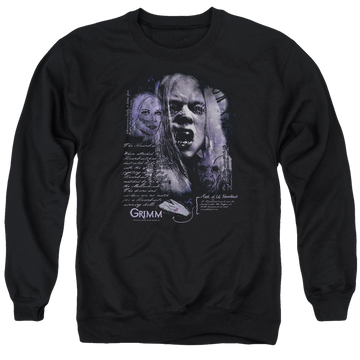 Black men's crewneck sweatshirt with Grimm Lady Hexenbeast graphic