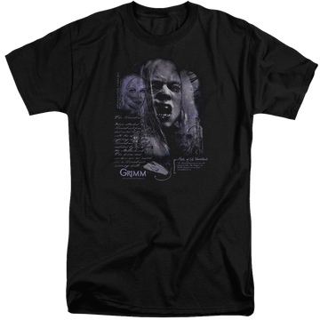 Black men's tall fit t-shirt with Grimm Lady Hexenbeast graphic