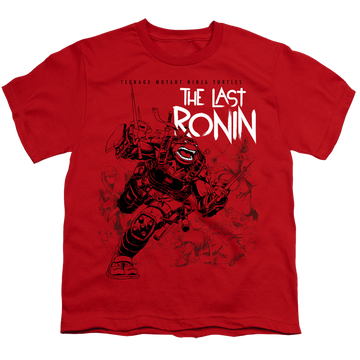 Red youth t-shirt for ages 8 to 12 with Teenage Mutant Ninja Turtles Charging Ronin graphic