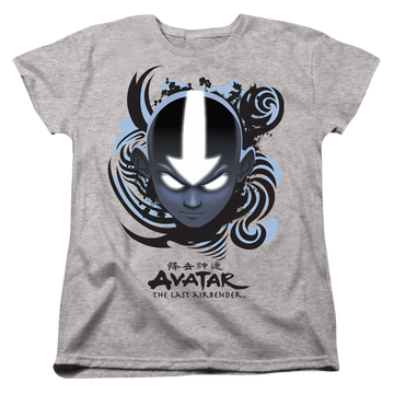 Athletic heather women's t-shirt with Avatar The Last Airbender Airbender Blue And Black Kanji graphic