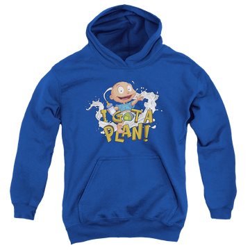 Royal youth hoodie for ages 8 to 12 with Rugrats Tommy Pickles Has A Plan graphic