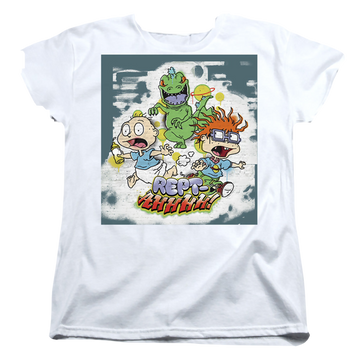 White women's t-shirt with Rugrats Tommy And Chucky Rept-Ahhhhh! graphic
