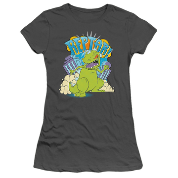Charcoal juniors t-shirt with Rugrats Reptar Stomp graphic