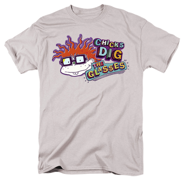 Silver men's regular fit t-shirt with Rugrats Chicks Dig The Glasses Badge graphic
