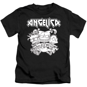 Black kid's t-shirt for ages 4 to 7 with Rugrats Angelica Pickles Rocks graphic