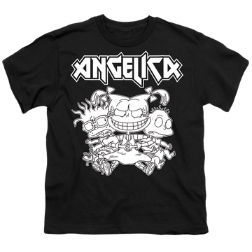 Black youth t-shirt for ages 8 to 12 with Rugrats Angelica Pickles Rocks graphic