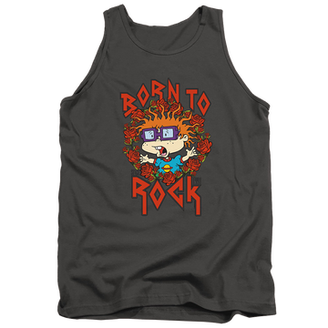 Charcoal men's tank with Rugrats Chucky Was Born To Rock graphic