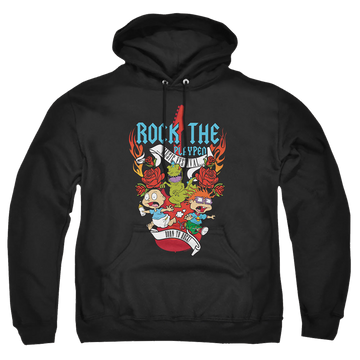Black pullover hoodie with Rugrats Rock The Playpen Music Festival graphic