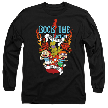 Black men's long sleeve t-shirt with Rugrats Rock The Playpen Music Festival graphic