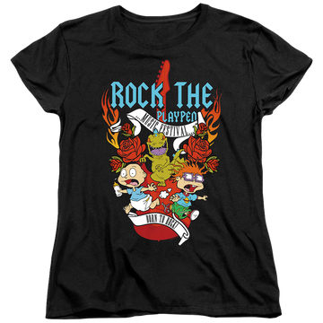 Black women's t-shirt with Rugrats Rock The Playpen Music Festival graphic