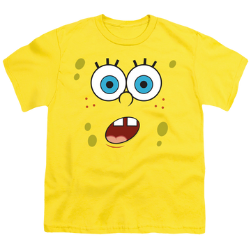 Yellow youth t-shirt for ages 8 to 12 with SpongeBob SquarePants Surprise Face graphic