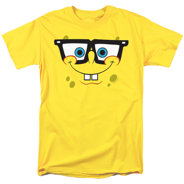 Yellow men's regular fit t-shirt with SpongeBob SquarePants Nerd Face graphic