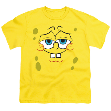 Yellow youth t-shirt for ages 8 to 12 with SpongeBob SquarePants Confident Face graphic