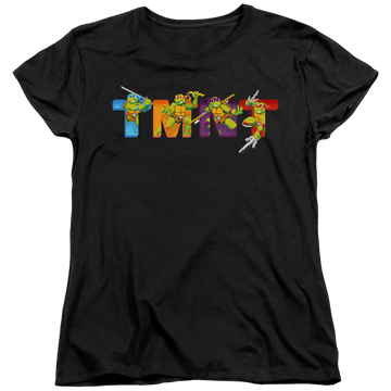 Black women's t-shirt with Teenage Mutant Ninja Turtles Arcade Main Screen graphic
