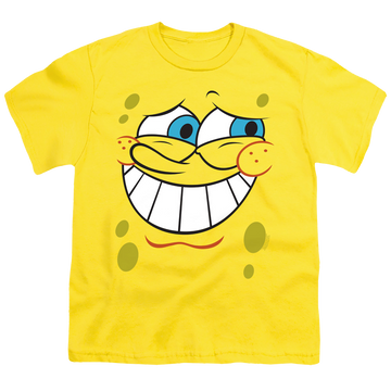 Yellow youth t-shirt for ages 8 to 12 with SpongeBob SquarePants Guilty Face graphic