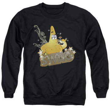 Black men's crewneck sweatshirt with SpongeBob SquarePants Patrick Has Swag graphic