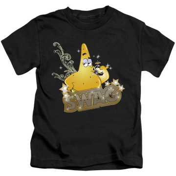 Black kid's t-shirt for ages 4 to 7 with SpongeBob SquarePants Patrick Has Swag graphic