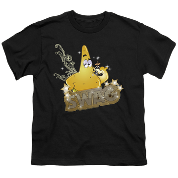 Black youth t-shirt for ages 8 to 12 with SpongeBob SquarePants Patrick Has Swag graphic