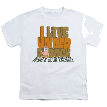 White youth t-shirt for ages 8 to 12 with SpongeBob SquarePants What's Your Excuse? graphic