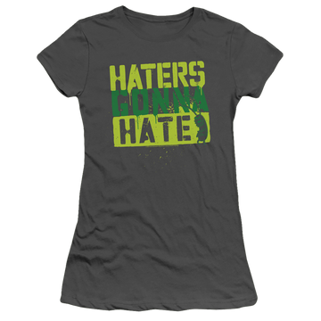 Charcoal juniors t-shirt with SpongeBob SquarePants Haters Gonna Hate graphic