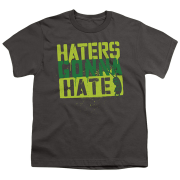 Charcoal youth t-shirt for ages 8 to 12 with SpongeBob SquarePants Haters Gonna Hate graphic