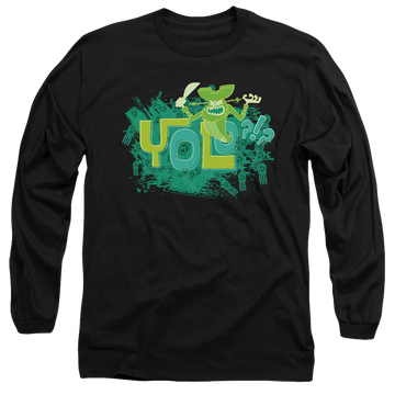 Black men's long sleeve t-shirt with SpongeBob SquarePants Yolo?!? graphic