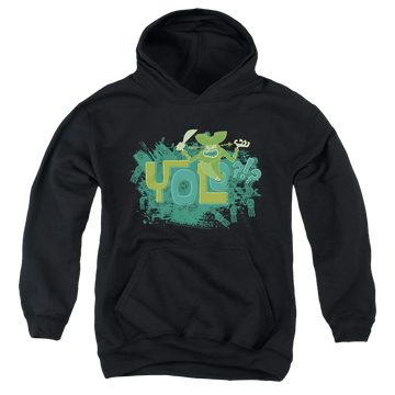 Black youth hoodie for ages 8 to 12 with SpongeBob SquarePants Yolo?!? graphic