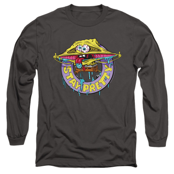 Charcoal men's long sleeve t-shirt with SpongeBob SquarePants Stay Pretty graphic
