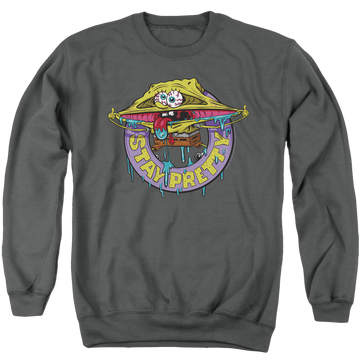 Charcoal men's crewneck sweatshirt with SpongeBob SquarePants Stay Pretty graphic