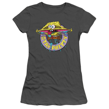 Charcoal juniors t-shirt with SpongeBob SquarePants Stay Pretty graphic