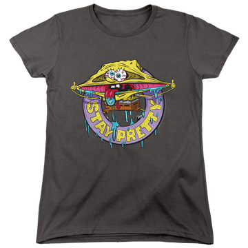 Charcoal women's t-shirt with SpongeBob SquarePants Stay Pretty graphic