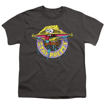 Charcoal youth t-shirt for ages 8 to 12 with SpongeBob SquarePants Stay Pretty graphic