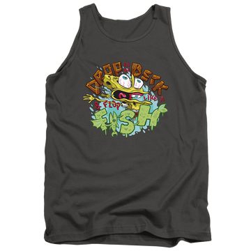 Charcoal men's tank with SpongeBob SquarePants Drop And Flop graphic