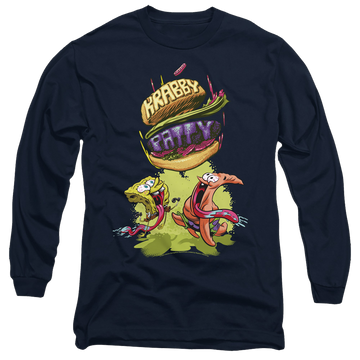 Navy men's long sleeve t-shirt with SpongeBob SquarePants Krabby Patty From The Sky graphic