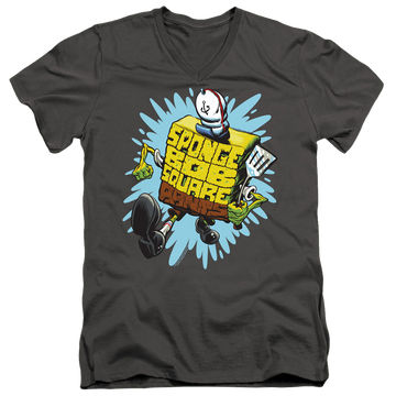 Charcoal men's v-neck t-shirt with SpongeBob SquarePants Letter Spongebob graphic