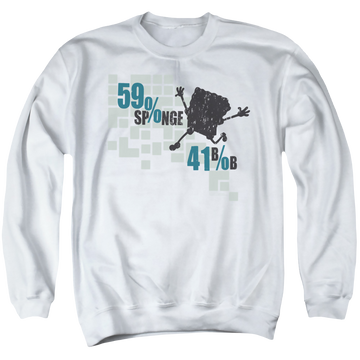White men's crewneck sweatshirt with SpongeBob SquarePants 59% Sponge, 41% Bob graphic