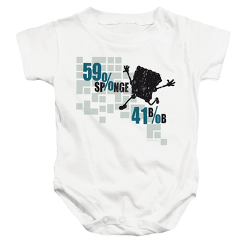 White baby bodysuit with SpongeBob SquarePants 59% Sponge, 41% Bob graphic