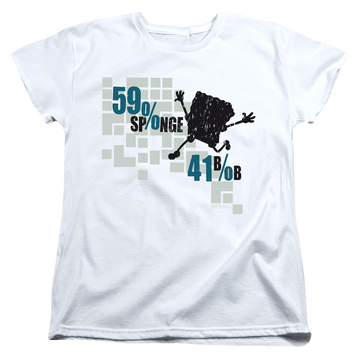 White women's t-shirt with SpongeBob SquarePants 59% Sponge, 41% Bob graphic
